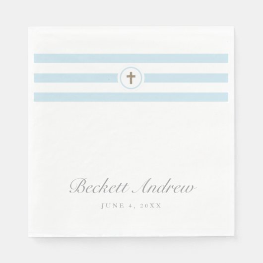 クラシックストライプでフェイクなホイルの十字の洗礼のナプキン スタンダードランチョンナプキン (正面)