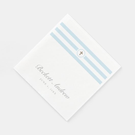 クラシックストライプでフェイクなホイルの十字の洗礼のナプキン スタンダードランチョンナプキン (角)