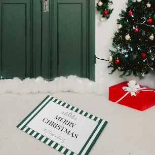 クラシックストライプのクリスマス ドアマット