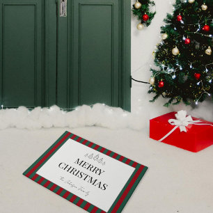 クラシックストライプのクリスマス ドアマット