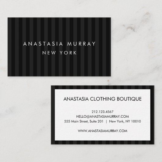 クラシックストライプのモダンとグレーミニマリストラグジュアリー 名刺 (正面/裏面)