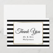 クラシックストライプウェディング | 偽のゴールドホイル感謝カード サンキューカード (正面/裏面)