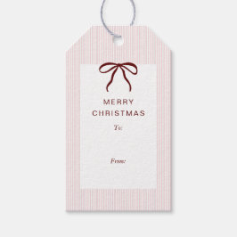 クラシックストライプス 赤いリボン メリークリスマス ギフトタグ