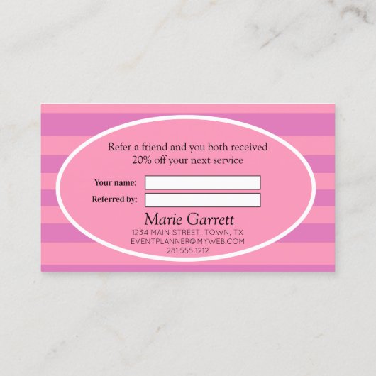 クラシックストライプピンクと紫が友人を参照 紹介カード (裏面)