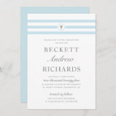 クラシックストライプブルーボーイズバプテスマ 招待状 (正面/裏面)