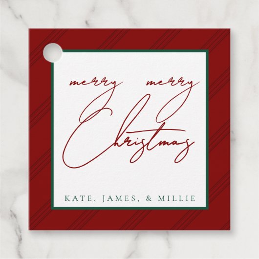 クラシックストライプホリディギフトラベル – ジュエル/深いトーン フェイバータグ (正面)