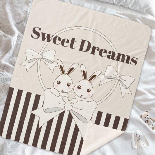 クラシックストライプモダンかわいいツインバニーガール シェルパブランケット