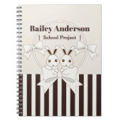 クラシックストライプモダン可愛い漫画ツインバニーキッズ ノートブック (正面)