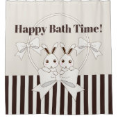 クラシックストライプモダン可愛い漫画ツインバニー シャワーカーテン (正面)