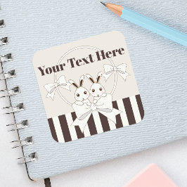 クラシックストライプモダン可愛い漫画ツインバニー スクエアシール