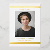 クラシックストライプ写真モダン卒業党 箔招待状 (正面)