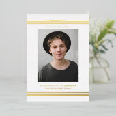 クラシックストライプ写真モダン卒業党 箔招待状 (立ち正面)