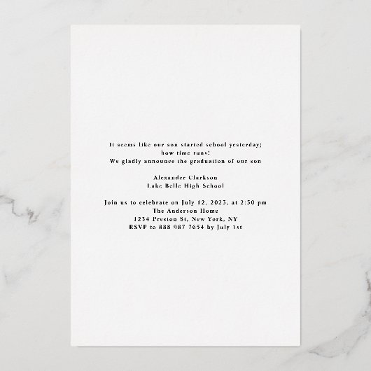 クラシックストライプ写真モダン卒業党 箔招待状 (裏面)