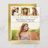 クラシックストライプ卒業発表はがき インビテーションポストカード (正面/裏面)