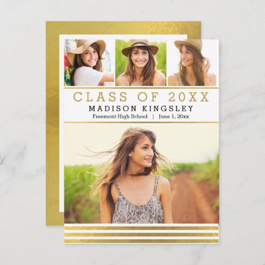 クラシックストライプ卒業発表はがき インビテーションポストカード (正面/裏面)