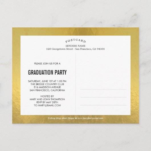 クラシックストライプ卒業発表はがき インビテーションポストカード (裏面)