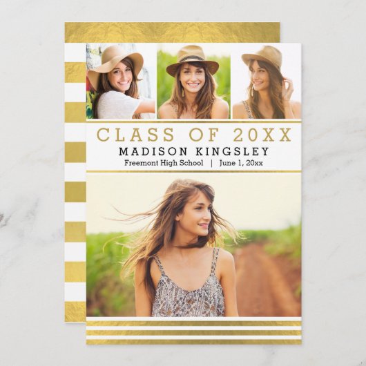 クラシックストライプ卒業発表招待状 招待状 (正面/裏面)