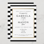 クラシックストライプ婚約パーティ | 金フェイク箔 招待状 (正面/裏面)
