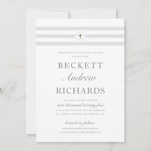 クラシックストライプ宗教バプテスマ 招待状 (正面)