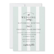 クラシックストライプ結婚式招待状イン水色