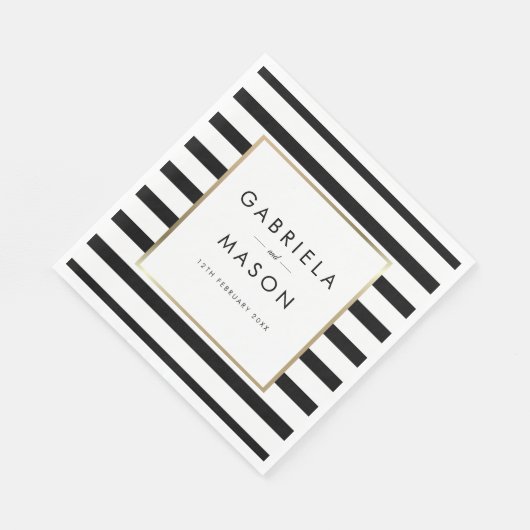 クラシックストライプ結婚 |金フェイク箔 スタンダードランチョンナプキン (角)