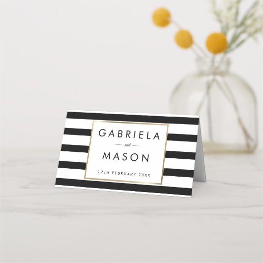 クラシックストライプ結婚 |金フェイク箔 プレイスカード (裏面)