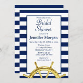 クラシックストライプ航海の金ゴールドブライダルシャワー 招待状 (正面/裏面)