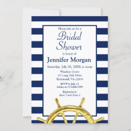 クラシックストライプ航海の金ゴールドブライダルシャワー 招待状