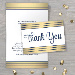 クラシックストライプ金ゴールドとスクリプスタイリッシュトネイビーブルー サンキューカード