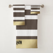 クラシックストライプ金ゴールドパーソナライズされた バスタオルセット (インサイチュ)