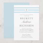 クラシックストライプ ブルー 男の子 洗礼 招待状 (正面/裏面)