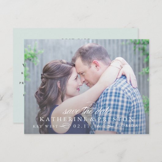 クラシックストライプDate Post Cardを青で保存 案内ポストカード (正面/裏面)