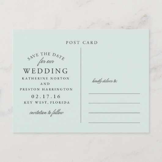 クラシックストライプDate Post Cardを青で保存 案内ポストカード (裏面)