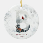 クラシックスノークリスマスウィンターシーンモノグラムB セラミックオーナメント (裏面)
