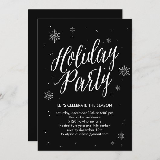 クラシックスノーフレークスホリデーパーティー招待状 招待状 (正面/裏面)