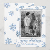 クラシックスノーフレークファミリークリスマスフォトカード シーズンカード (正面/裏面)