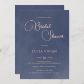 クラシックスモーキーネイビーブルータイポグラフィブライダルシャワー 招待状 (正面/裏面)