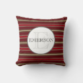 クラシックズストライプブルガンディレッドタンホワイトカスタム クッション (正面)