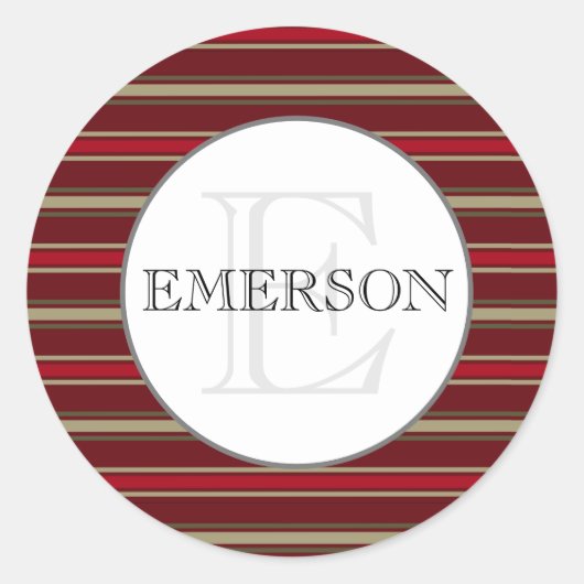 クラシックズストライプブルガンディレッドタンホワイトカスタム ラウンドシール (正面)