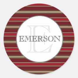クラシックズストライプブルガンディレッドタンホワイトカスタム ラウンドシール