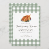 クラシックセージとプレイド感謝祭ディナー 招待状 (正面/裏面)