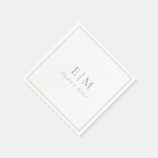クラシックセージエレガントグリーンスクリプト結婚モノグラム スタンダードカクテルナプキン (角)