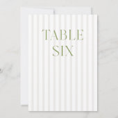 クラシックセージグリーンとベージュ結婚のテーブル番号 招待状 (裏面)