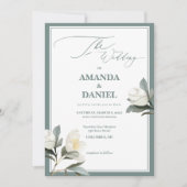クラシックセージグリーンとホワイトフローラズ結婚ズ 招待状 (正面)