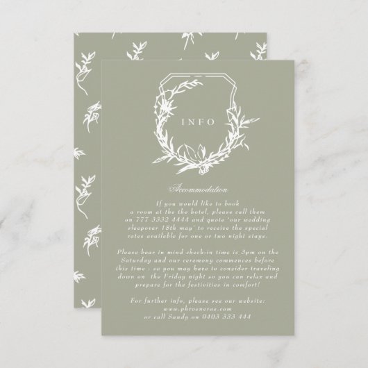 クラシックセージグリーンホワイトフローラヴィンテージクレスト エンクロージャーカード (正面/裏面)