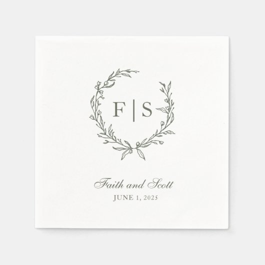 クラシックセージグリーンリースペーパーナプキン スタンダードカクテルナプキン (正面)