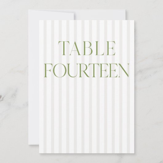 クラシックセージグリーン結婚とベージュの14テーブル番号 招待状 (正面)