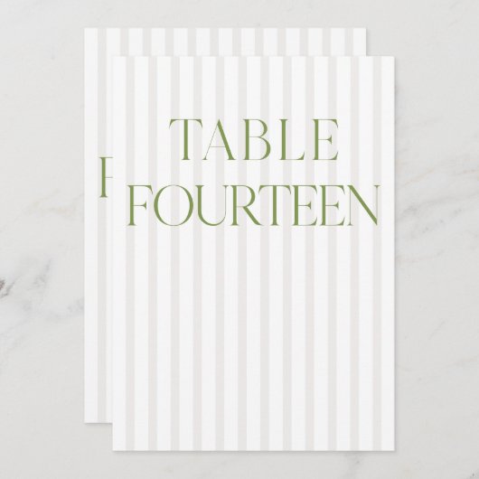 クラシックセージグリーン結婚とベージュの14テーブル番号 招待状 (正面/裏面)