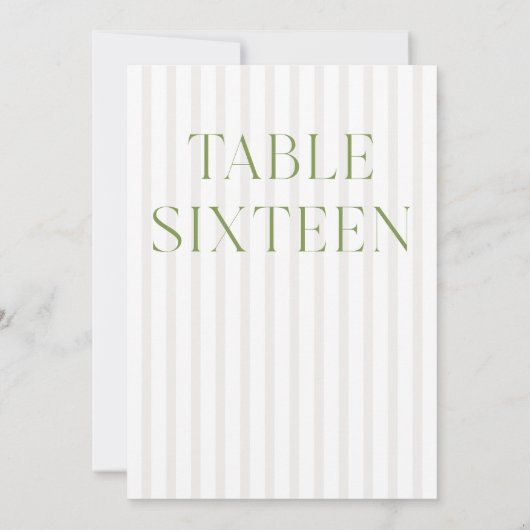 クラシックセージグリーン結婚とベージュの16テーブル番号 招待状 (裏面)