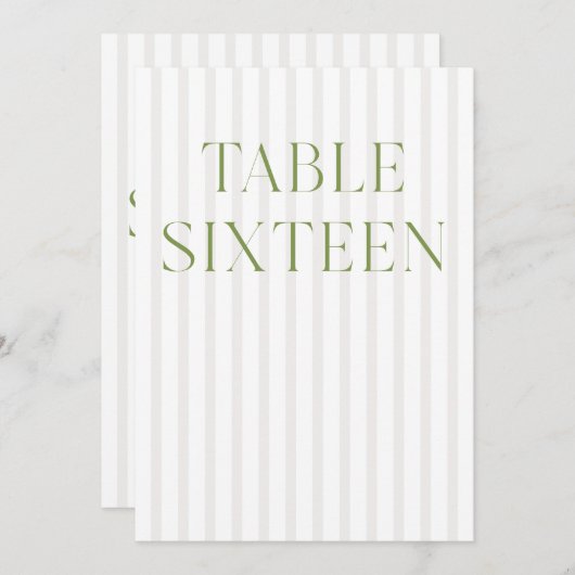 クラシックセージグリーン結婚とベージュの16テーブル番号 招待状 (正面/裏面)